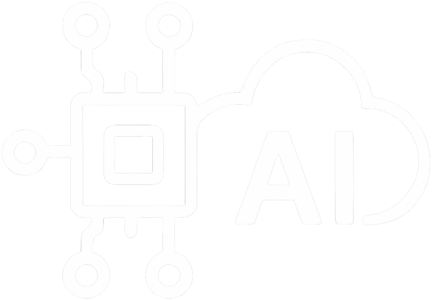 Minimalistic white geometric logo, symbolizing artificial intelligence, cloud computing, and IoT for edge device solutions.